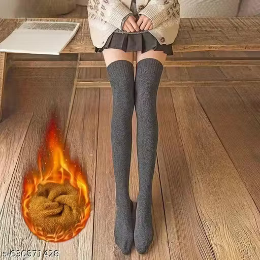 🩶Woolen Grey Socks pack of 3 - Ultra Warm ❄️ Thigh-Length 🧦 – Soft|Stretchy|Skin Friendly 🫶
